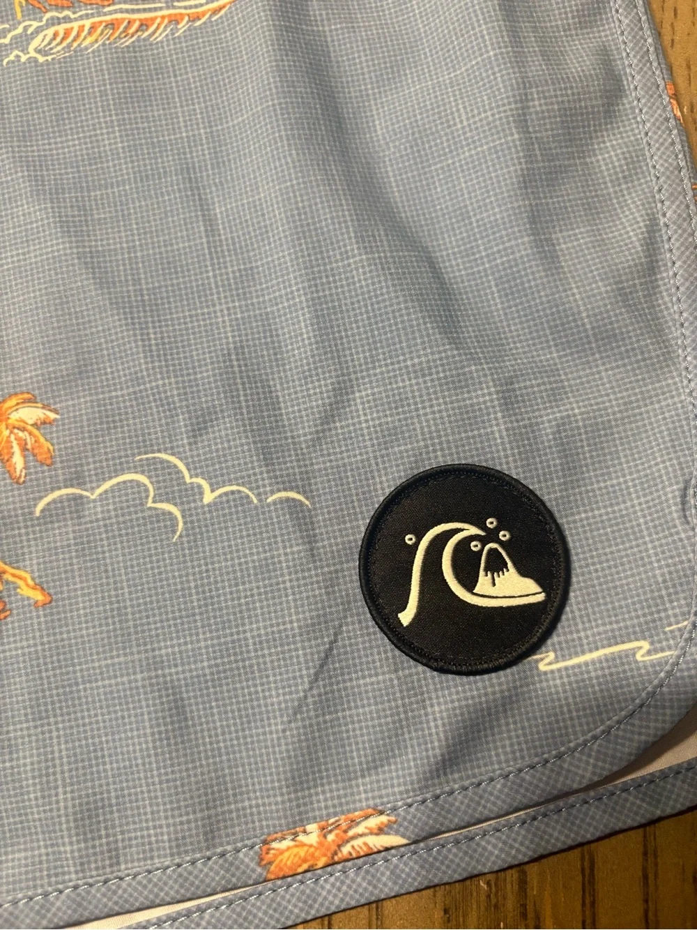 Quiksilver Light Blue Boardshorts with Orange Island Print